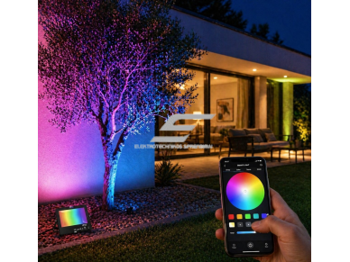 LED RGB išmanus lauko prožektorius | su APP valdymu | 80W | RGB + šiltai balta 2700K | IP66 | 7900lm | aliuminis korpusas 3 LED RGB išmanus lauko prožektorius | su APP valdymu | 80W | RGB + šiltai balta 2700K | IP66 | 7900lm | aliuminis korpusas 3