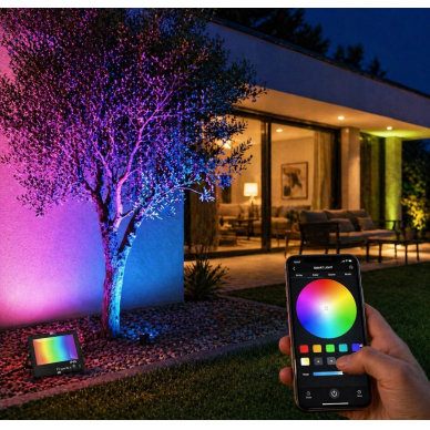 Viedais LED RGB āra prožektors | ar APP vadību | 80W | RGB + silti balta 2700K | IP66 | 7900lm | alumīnija korpuss 3 Viedais LED RGB āra prožektors | ar APP vadību | 80W | RGB + silti balta 2700K | IP66 | 7900lm | alumīnija korpuss 3