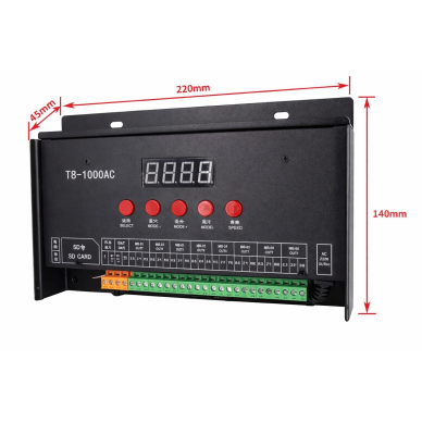 Programmeeritav LED-ribade kontroller T8000AC | 8 kanalit | värviefektid | WS2815 / WS2812B | 220V | kuni 8192 pikslit 2