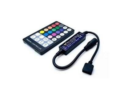 LED juostų mini RGB+CCT valdiklis | 5-24VDC | ant laido | su 28 klavišų pulteliu | valdymas radijo bangomis LED juostų mini RGB+CCT valdiklis | 5-24VDC | ant laido | su 28 klavišų pulteliu | valdymas radijo bangomis