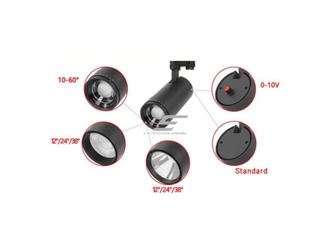 LED bėgelinis šviestuvas | 25W | 1500lm | reguliuojamas 10–55° | CCT 3000K/4000K/5000K | CRI≥90 | TRIAC dimming | juodas 3 LED bėgelinis šviestuvas | 25W | 1500lm | reguliuojamas 10–55° | CCT 3000K/4000K/5000K | CRI≥90 | TRIAC dimming | juodas 3