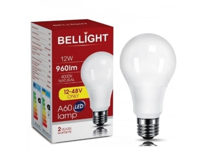 LED lemputė E27 | 12W | 4000K | 960lm | 12V | 24V | 36V | 48V | A60 | 5903089812197 LED lemputė E27 | 12W | 4000K | 960lm | 12V | 24V | 36V | 48V | A60 | 5903089812197