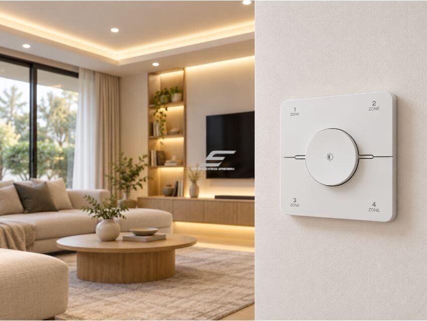 Belaidis LED apšvietimo pritemdymo valdiklis | dimeris | ryškumo ir spalvinės temperatūros valdymas | CCT | 86x86mm | 4 zonos | 2,4GHz | baltas 5