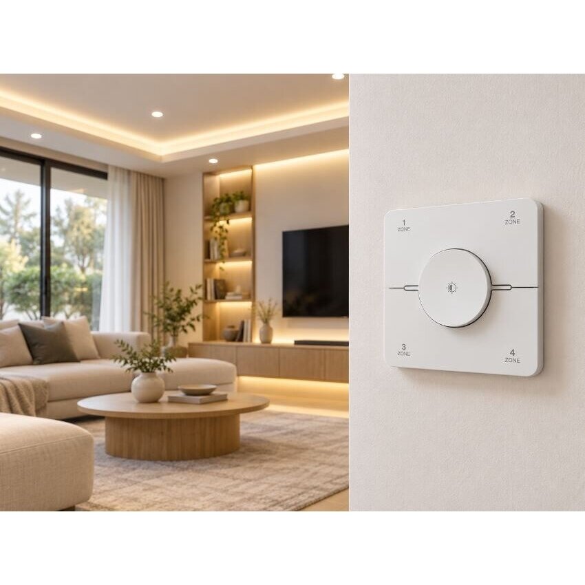 Wireless LED lighting dimmer controller | dimmer | brightness and color temperature control | CCT | 86x86mm | 4 zones | 2.4 GHz | white 5