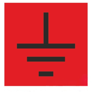 Label | grounded symbol | 50x50mm | red Label | grounded symbol | 50x50mm | red