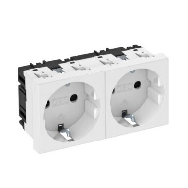 Socket outlet | 2-gang | 45 mod | 16A | 250V | schuko | with grounding | flush-mounted | white | 6120022 STD-DO RW2 OBO Bettermann Socket outlet | 2-gang | 45 mod | 16A | 250V | schuko | with grounding | flush-mounted | white | 6120022 STD-DO RW2 OBO Bettermann