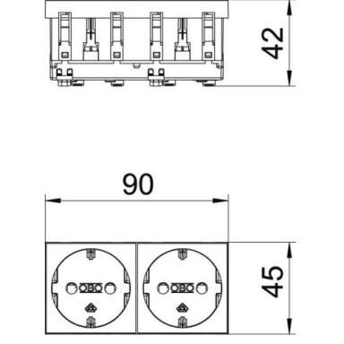 Socket outlet | 2-gang | 45 mod | 16A | 250V | schuko | with grounding | flush-mounted | white | 6120022 STD-DO RW2 OBO Bettermann Socket outlet | 2-gang | 45 mod | 16A | 250V | schuko | with grounding | flush-mounted | white | 6120022 STD-DO RW2 OBO Bettermann