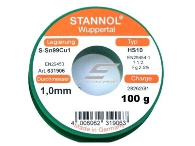 Litavimo viela | lydmetalis | 1mm | Sn99Cu1 | su fliusu | 100g | Stannol | 631906 | 4006062319063