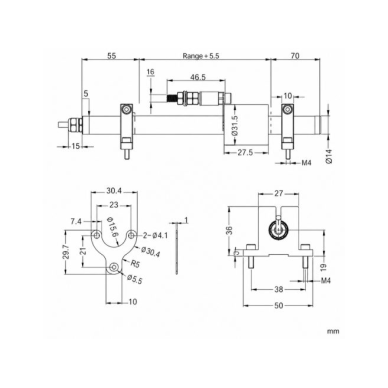 Linear position and displacement sensor | 14–50 mm | up to 36V DC | analog output | for measuring the stroke of cylinders, sliders and mechanisms 2 Linear position and displacement sensor | 14–50 mm | up to 36V DC | analog output | for measuring the stroke of cylinders, sliders and mechanisms 2