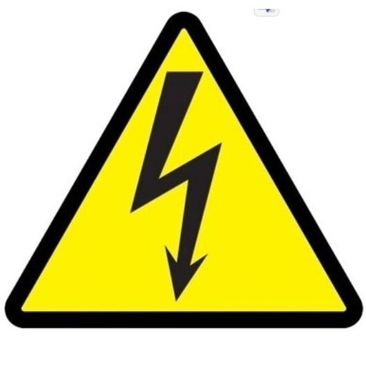 Warning sticker | "Caution! Voltage" | risk of electric shock | lightning | triangle | 150x150x150mm