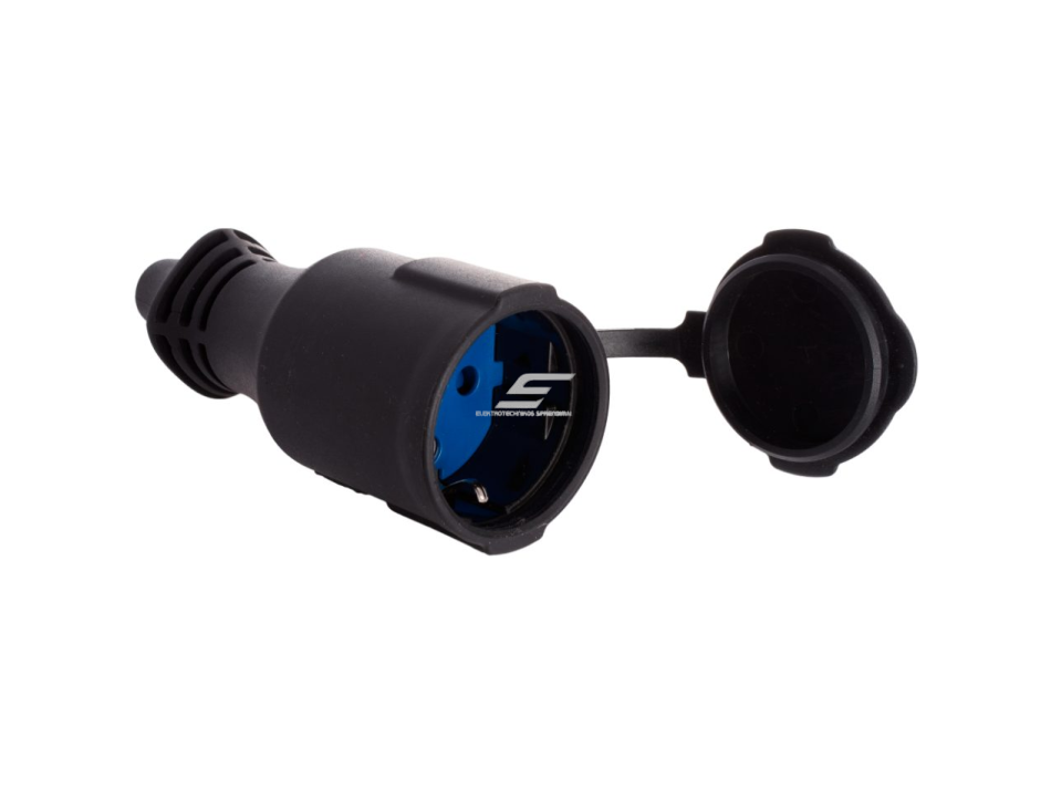 Kištukinis lizdas | schuko | nešiojamas | ant laido | su įžeminimu | 16A | 250V | su dangteliu | tiesus | gumuotas | juodas/mėlynas | IP44 | Solera | 5707C Kištukinis lizdas | schuko | nešiojamas | ant laido | su įžeminimu | 16A | 250V | su dangteliu | tiesus | gumuotas | juodas/mėlynas | IP44 | Solera | 5707C