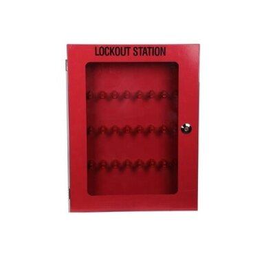 LOTO Ohutuslukustuse vahendite / lukkude hoiukapp läbipaistva uksega | 450x600x85mm | terasest | pindpaigaldatav | punane LOTO Ohutuslukustuse vahendite / lukkude hoiukapp läbipaistva uksega | 450x600x85mm | terasest | pindpaigaldatav | punane