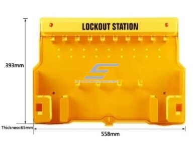 LOTO saugos blokavimo priemonių | spynų laikymo dėžė su skaidriomis durelėmis | 558x393x65mm | plastikinė | virštinkinė | geltona 3