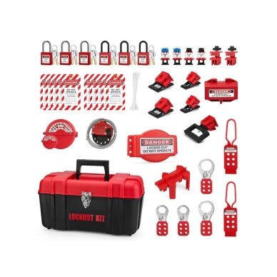 LOTO safety lockout kit | padlocks | lockout hasps | electrical plug lockout | valve lockouts | cable lockouts | circuit breaker lockouts | warning tags | 400x240x240mm | red/black 1 LOTO safety lockout kit | padlocks | lockout hasps | electrical plug lockout | valve lockouts | cable lockouts | circuit breaker lockouts | warning tags | 400x240x240mm | red/black 1