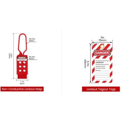 LOTO ohutuslukustuse komplekt | tabalukud | mitme lukuga lukustushaagid | elektripistiku lukustus | ventiilide lukustused | kaabellukustused | kaitselülitite lukustused | hoiatussildid | 400x240x240mm | punane/must 4