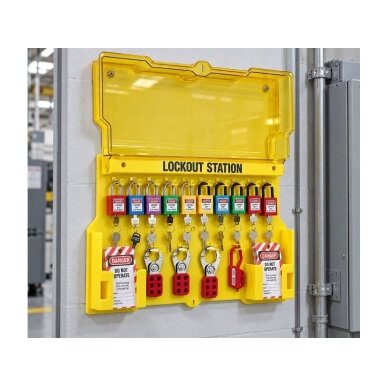 LOTO Safety lockout equipment and padlock storage box with transparent door | 558x393x65mm | plastic | surface-mounted | yellow 4 LOTO Safety lockout equipment and padlock storage box with transparent door | 558x393x65mm | plastic | surface-mounted | yellow 4