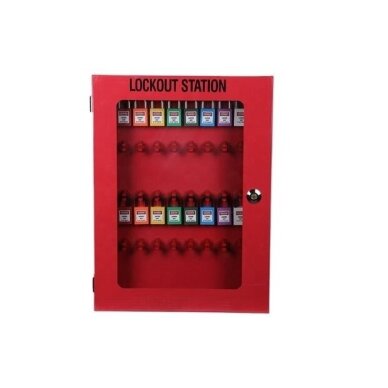LOTO Safety lockout equipment / lock storage box with transparent door | 450x600x85mm | steel | surface-mounted | red 2 LOTO Safety lockout equipment / lock storage box with transparent door | 450x600x85mm | steel | surface-mounted | red 2