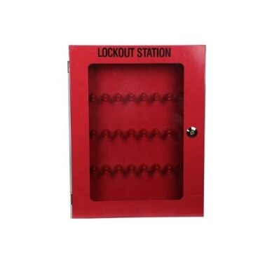 LOTO Safety lockout equipment / lock storage box with transparent door | 450x600x85mm | steel | surface-mounted | red LOTO Safety lockout equipment / lock storage box with transparent door | 450x600x85mm | steel | surface-mounted | red