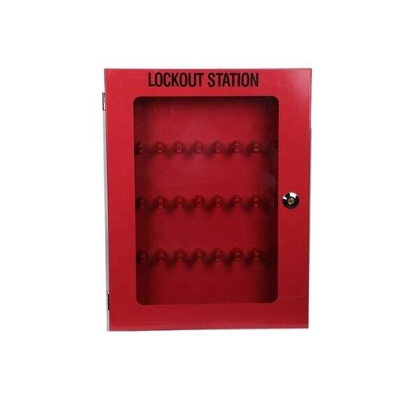 LOTO Safety lockout equipment / lock storage box with transparent door | 450x600x85mm | steel | surface-mounted | red LOTO Safety lockout equipment / lock storage box with transparent door | 450x600x85mm | steel | surface-mounted | red