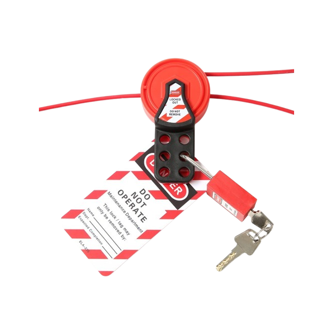 LOTO Turvalukustuse hasp trossiga | 6 tabaluku ava | punane | teras/plast 2 LOTO Turvalukustuse hasp trossiga | 6 tabaluku ava | punane | teras/plast 2