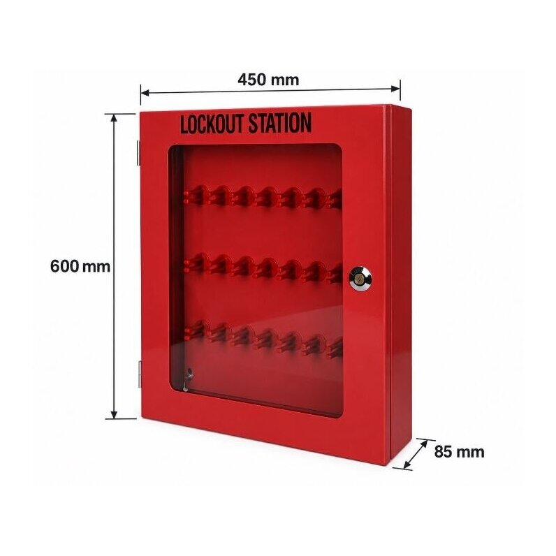 LOTO Safety lockout equipment / lock storage box with transparent door | 450x600x85mm | steel | surface-mounted | red 4 LOTO Safety lockout equipment / lock storage box with transparent door | 450x600x85mm | steel | surface-mounted | red 4