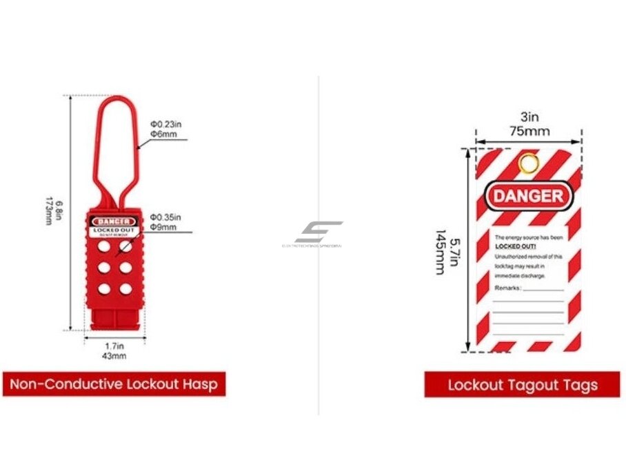 LOTO saugos blokavimo priemonių rinkinys | spynos | daugiaspyniai | elektros kištuko | vožtuvų | troseliniai užraktai | automatinių jungiklių blokatoriai | įspėjamosios žymos | 400x240x240mm | raudona/juoda 4