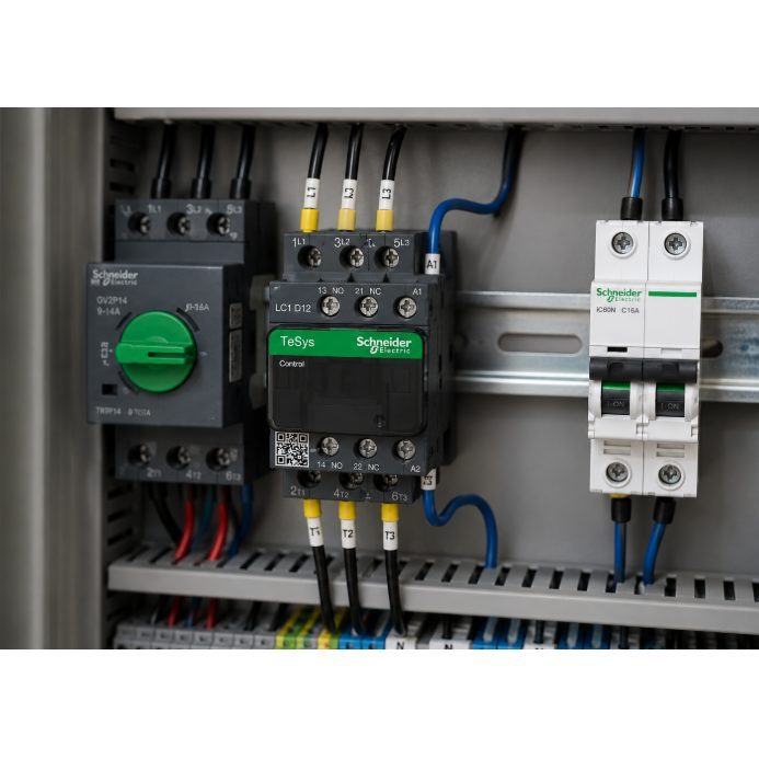 LC1K minikontaktor | 3P | 12A | 5,5kW | 24VDC mähis | 1NO abikontakt | elektrimootoritele ja juhtimisahelatele 3