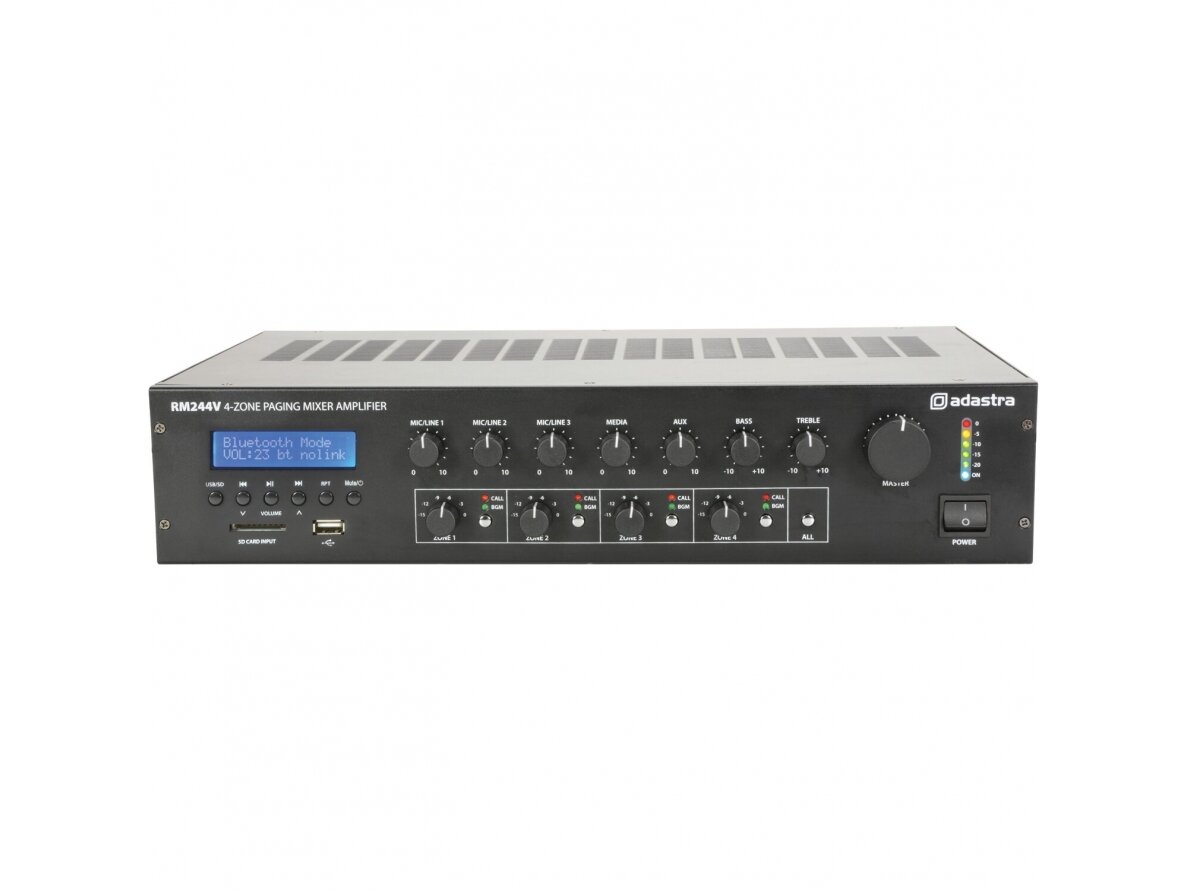 Audio muzikos stiprintuvas | 4 zonų | 100V | su "Bluetooth" grotuvu | Adastra | RM244V 1
