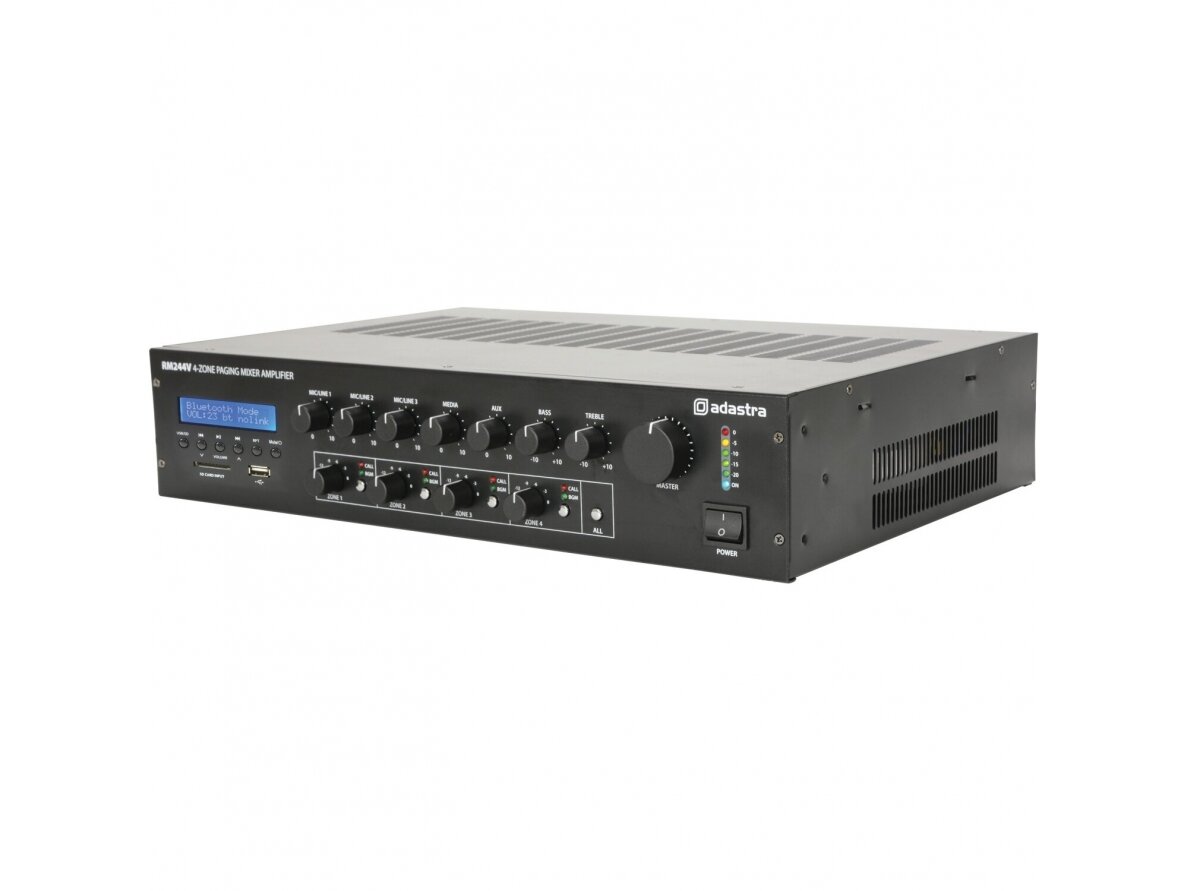 Audio muzikos stiprintuvas | 4 zonų | 100V | su "Bluetooth" grotuvu | Adastra | RM244V