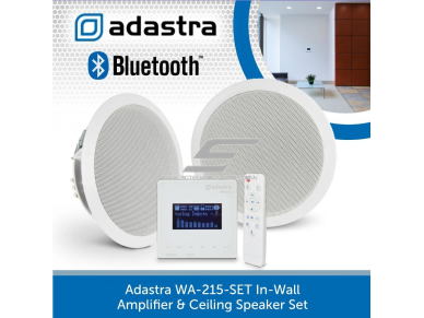 Lubinės garso kolonėlės su sieniniu stiprintuvu ir grotuvu | Bluetooth | 2x15W | 2x165mm | balta | Adastra | WA-215-SET Lubinės garso kolonėlės su sieniniu stiprintuvu ir grotuvu | Bluetooth | 2x15W | 2x165mm | balta | Adastra | WA-215-SET