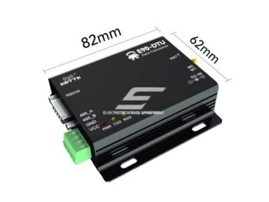 Belaidis ilgo nuotolio PLC radijo modemas | LoRa transiveris | 433MHz | 8-28VDC | 20dBm | 3 km | RS232/RS485