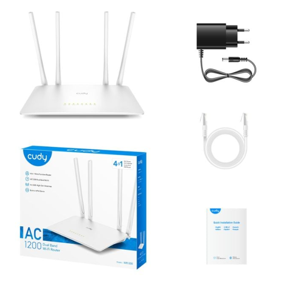 Maršrutētājs | Bezvadu tīkla izplatītājs | Divu joslu | Wi-Fi 5 | 2.4GHz + 5GHz | 1200Mbps | CUDY WR1200 2 Maršrutētājs | Bezvadu tīkla izplatītājs | Divu joslu | Wi-Fi 5 | 2.4GHz + 5GHz | 1200Mbps | CUDY WR1200 2