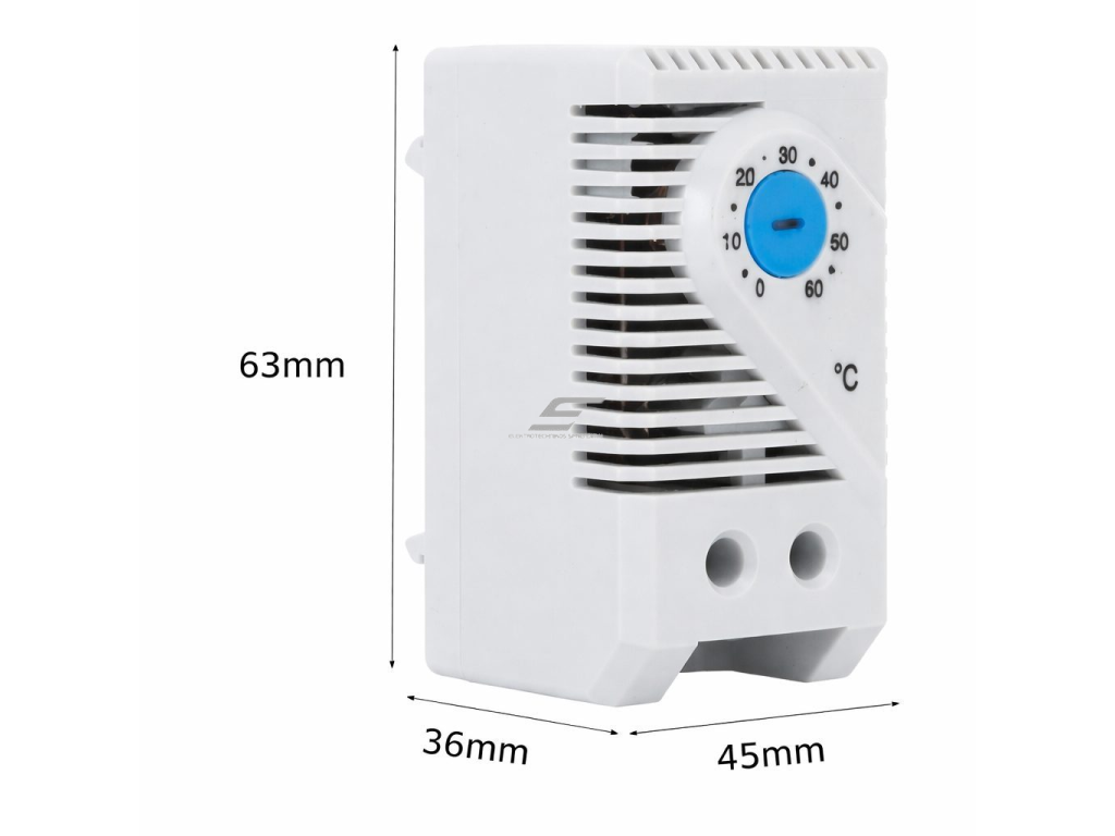 Elektromechaninis termostatas DIN bėgeliui | NO | 0-60°C | 10A | 110–250V AC | bimetalinis | automatinė temperatūros kontrolė | IP20 3