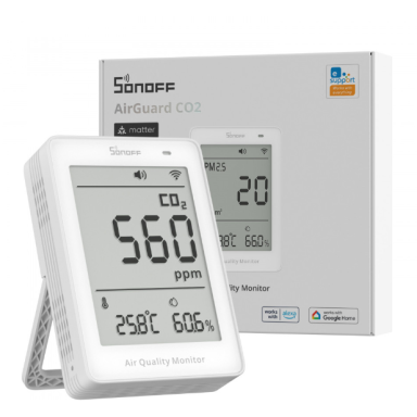 Viedais iekštelpu gaisa kvalitātes mērītājs Sonoff AirGuard CO₂ SAWF-08P | CO₂, temperatūra, mitrums | Matter over Wi-Fi | NDIR sensori | integrācija ar Apple Home, Alexa, Google Home Viedais iekštelpu gaisa kvalitātes mērītājs Sonoff AirGuard CO₂ SAWF-08P | CO₂, temperatūra, mitrums | Matter over Wi-Fi | NDIR sensori | integrācija ar Apple Home, Alexa, Google Home