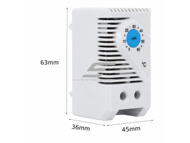 Elektromechaninis termostatas DIN bėgeliui | NO | 0-60°C | 10A | 110–250V AC | bimetalinis | automatinė temperatūros kontrolė | IP20 3