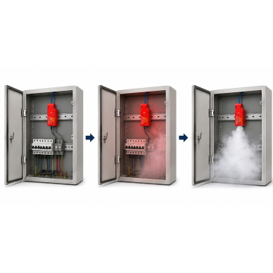 Mini aerosol automatic fire extinguishing device for electrical cabinets | equipment protection | 0.1 m³ | 170°C activation | 6 s extinguishing | DIN rail mounting 4
