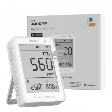 Inteligentny miernik jakości powietrza w pomieszczeniach Sonoff AirGuard CO₂ SAWF-08P | CO₂, temperatura, wilgotność | Matter over Wi-Fi | czujniki NDIR | integracja z Apple Home, Alexa, Google Home 1 Inteligentny miernik jakości powietrza w pomieszczeniach Sonoff AirGuard CO₂ SAWF-08P | CO₂, temperatura, wilgotność | Matter over Wi-Fi | czujniki NDIR | integracja z Apple Home, Alexa, Google Home 1
