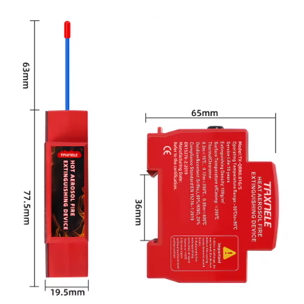 Mini aerosol automatic fire extinguishing device for electrical cabinets | equipment protection | 0.1 m³ | 170°C activation | 6 s extinguishing | DIN rail mounting 1