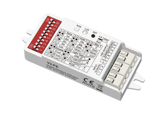 LED juostų valdiklis | su mikrobangų žmogaus buvimo jutikliu | 12-24V DC | LED RGB juostų valdymui | 3 kanalai | paslėptam baldų, vitrinų ir koridorių apšvietimui LED juostų valdiklis | su mikrobangų žmogaus buvimo jutikliu | 12-24V DC | LED RGB juostų valdymui | 3 kanalai | paslėptam baldų, vitrinų ir koridorių apšvietimui