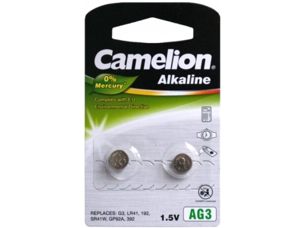 Mikro elementai | baterijos be gyvsidabrio | AG3 | 1,5V | LR41/AG3 | 2 vnt. | Camelion Mikro elementai | baterijos be gyvsidabrio | AG3 | 1,5V | LR41/AG3 | 2 vnt. | Camelion