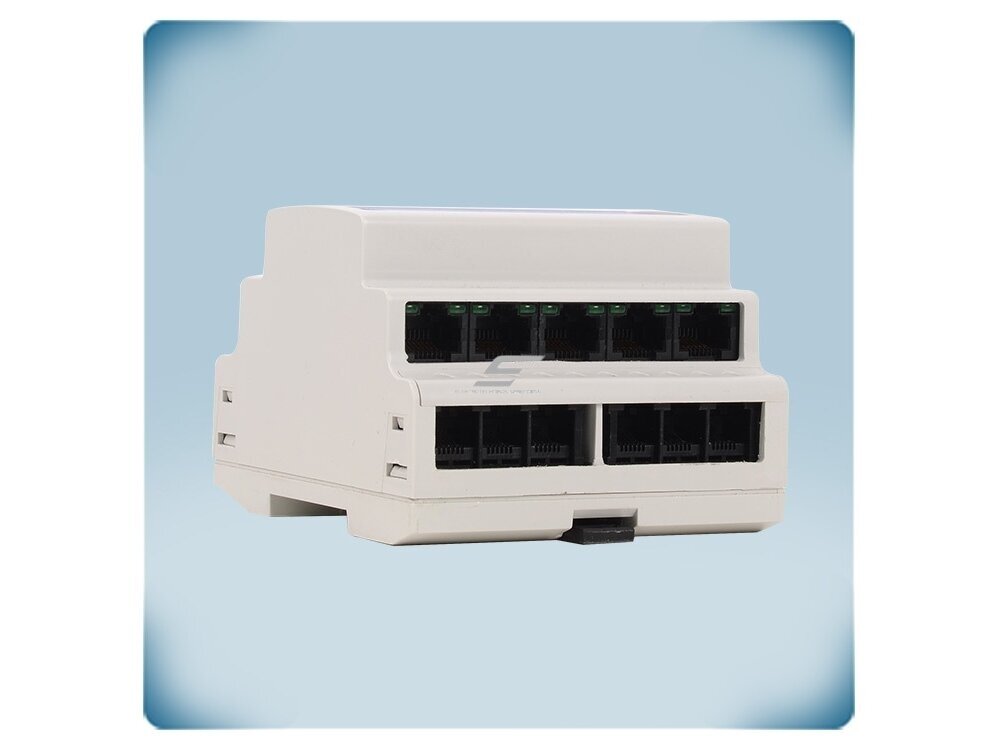 Modbus RTU paskirstymo dėžutė PoM | 10×RJ45 24VDC + 12×RJ12 3,3VDC | 1,5A | DIN bėgelis | IP20 | -30…+85°C | Sentera Controls | DMDBM22 3