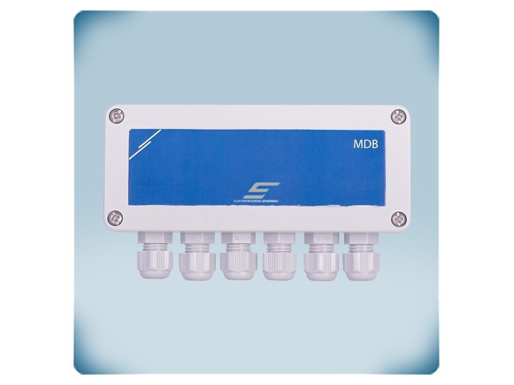 Modbus RTU paskirstymo dėžutė PoM | 6×RJ45 | 24VDC | 1,5A | paviršinė | IP65 | Sentera Controls | MDB-M-6