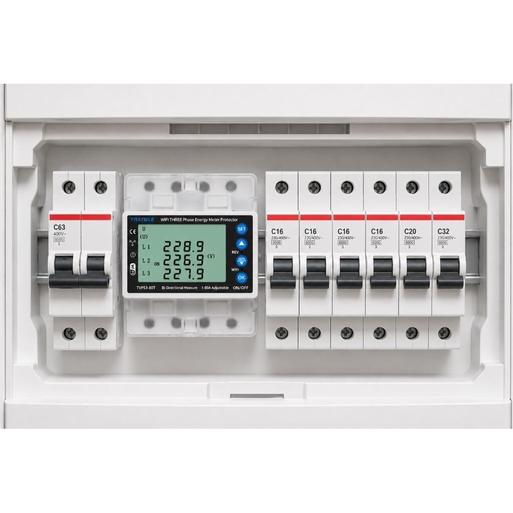 Smart three-phase bidirectional energy meter with voltage, current and phase-sequence protection | 1–80 A | 3×230/400 V | Wi-Fi Tuya | DIN | EL-TVPS3-80T 6 Smart three-phase bidirectional energy meter with voltage, current and phase-sequence protection | 1–80 A | 3×230/400 V | Wi-Fi Tuya | DIN | EL-TVPS3-80T 6