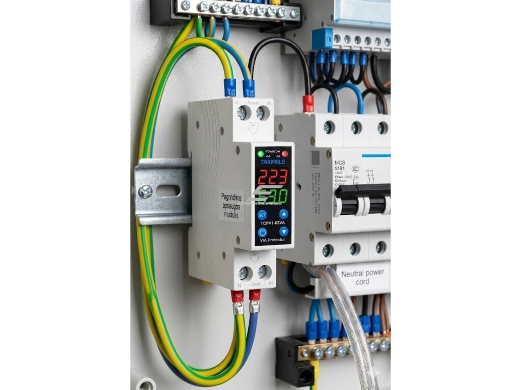 Modulinė įtampos ir srovės apsaugos relė | vienfazė | 1P+N | 63A | 230V | DIN montavimas | dvigubas ekranas | reguliuojama | TAXNELE 3 Modulinė įtampos ir srovės apsaugos relė | vienfazė | 1P+N | 63A | 230V | DIN montavimas | dvigubas ekranas | reguliuojama | TAXNELE 3