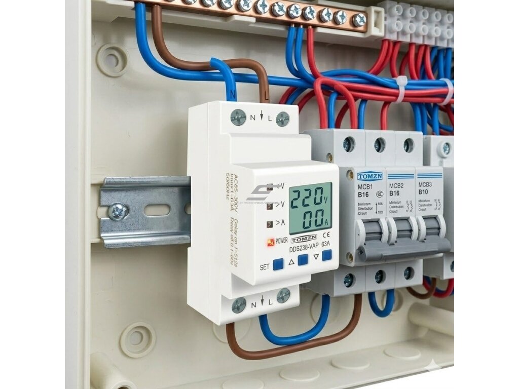 Modulinė įtampos kontrolės relė | skaitmeninė | viršįtampio ir įtampos kritimo apsauga | 80A | 230V AC | DIN | voltmetras | ampermetras | kWh matavimas 3