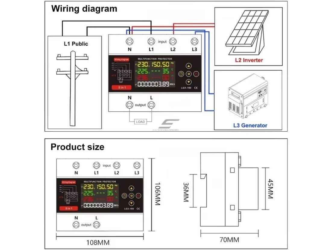 Modulinis multifunkcinis rezervinis automatinis galios perjungiklis su apsaugos funkcijomis | elektros energijos matavimu | generatoriams | nepertraukiamam elektros energijos tiekimui | 150A | 3x230V | iš 380V į 230V 4 Modulinis multifunkcinis rezervinis automatinis galios perjungiklis su apsaugos funkcijomis | elektros energijos matavimu | generatoriams | nepertraukiamam elektros energijos tiekimui | 150A | 3x230V | iš 380V į 230V 4