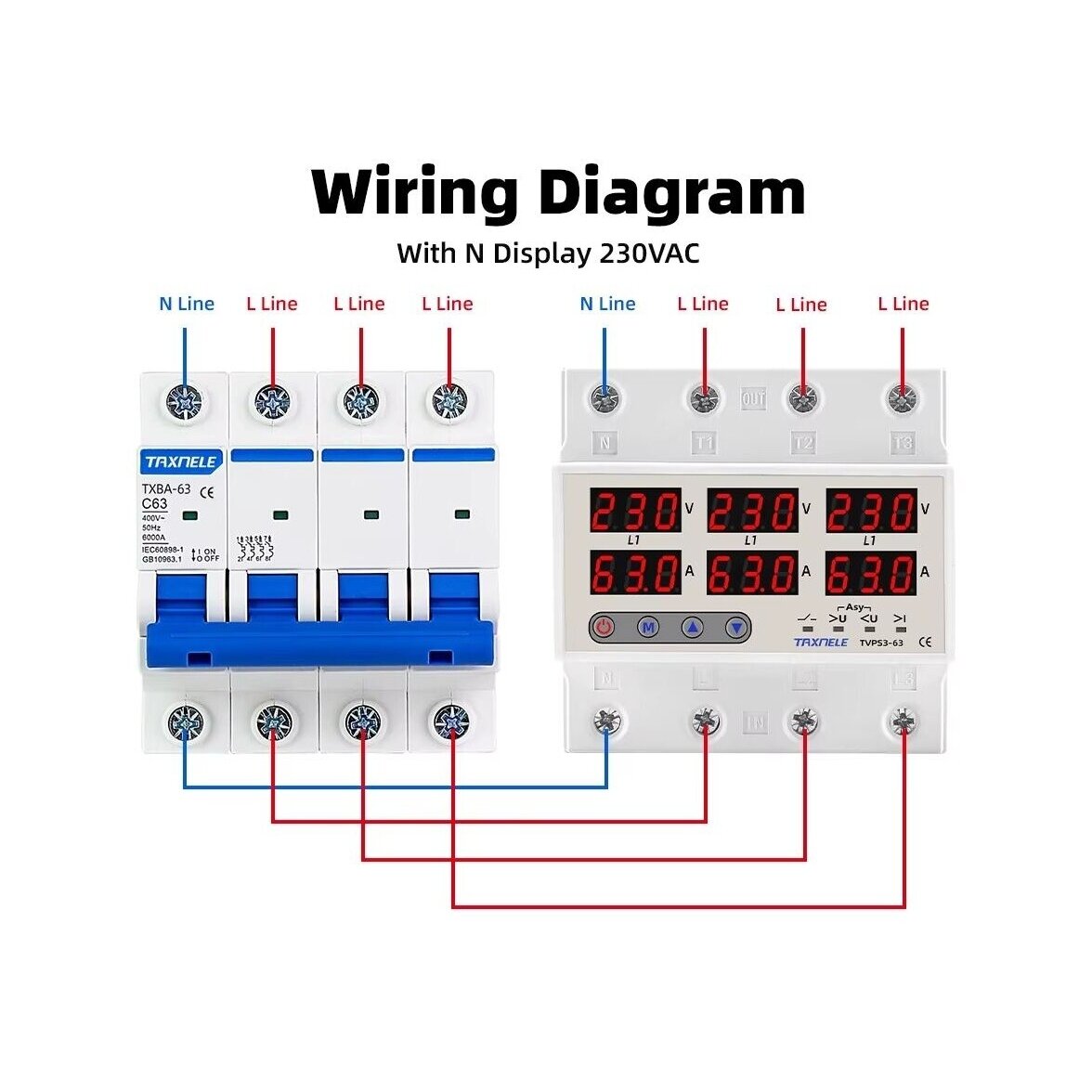 Modulaarne | digitaalne pinge- ja voolukontrolli | kaitse | faasijärjestuse tasakaalustamatusrelee | 3-faasiline | 1-63A | 380V | DIN siinile 4