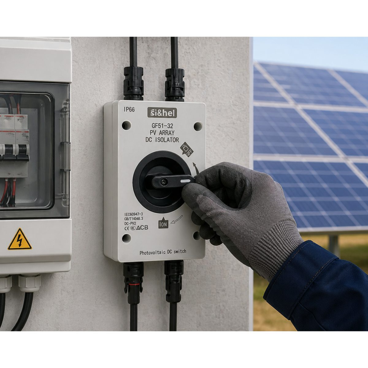 Modulārs aizsargājošs līdzstrāvas atvienošanas slēdzis saules elektrostacijām | 4P | 32A | 1000VDC | IP66 | hermētisks | āra montāžai 3