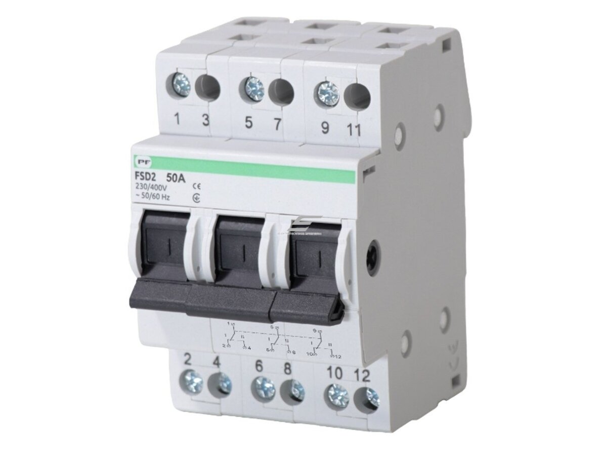 Modulinis perjungiklis 1-0-2 generatoriui | 3P | 50A | 230/400V AC | AC-22 | IEC 60947-3 | DIN | IP20 | Promfactor Baltic | FSD23050 Modulinis perjungiklis 1-0-2 generatoriui | 3P | 50A | 230/400V AC | AC-22 | IEC 60947-3 | DIN | IP20 | Promfactor Baltic | FSD23050