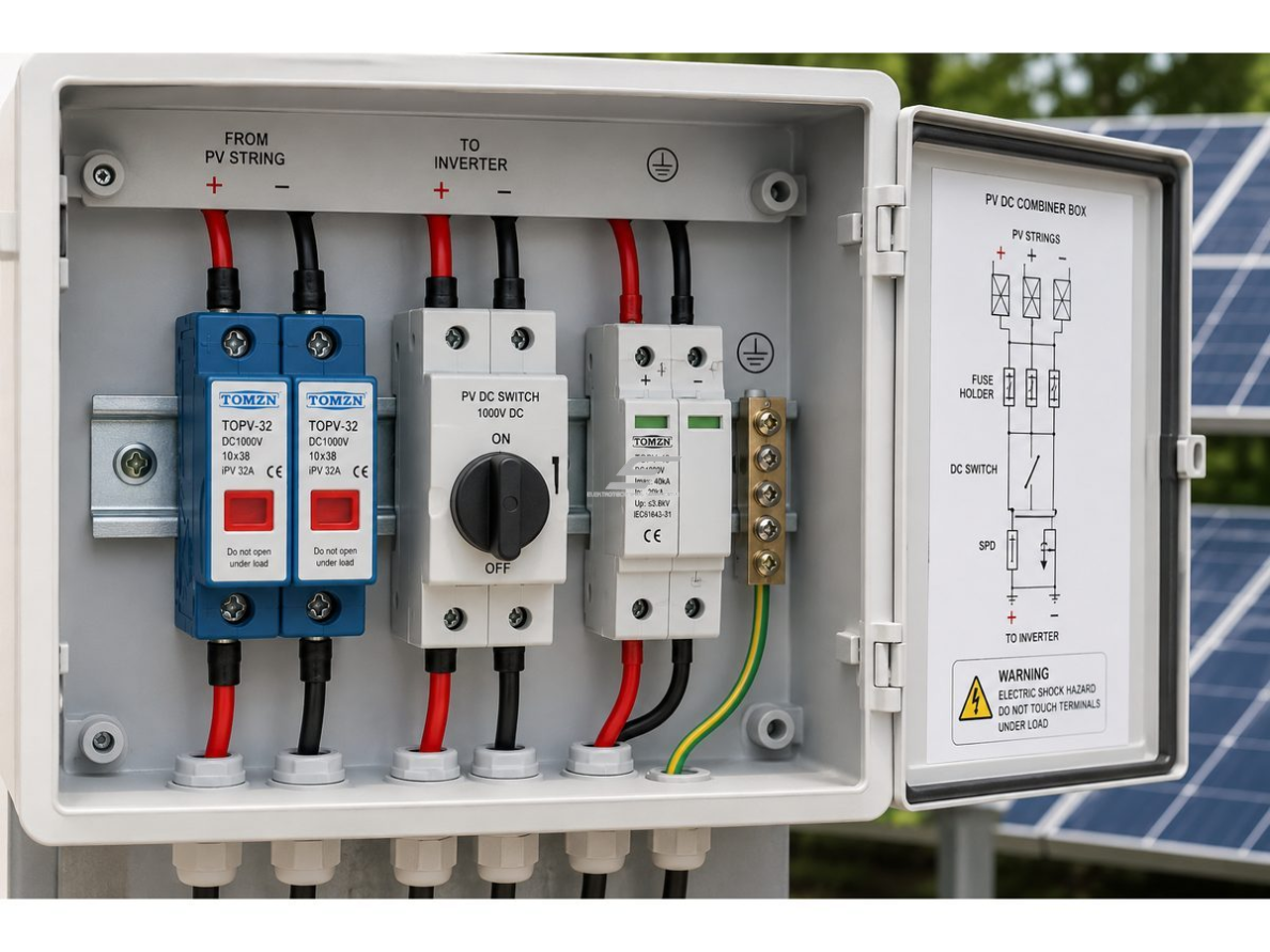 Modulinis saugiklių kirtiklių laikiklis | blokas saulės elektrinėms | su indikatoriumi | 2P | 32A | 1000VDC | 10x38mm | DIN 4